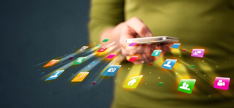Smartphone displaying social media applications for digital marketing